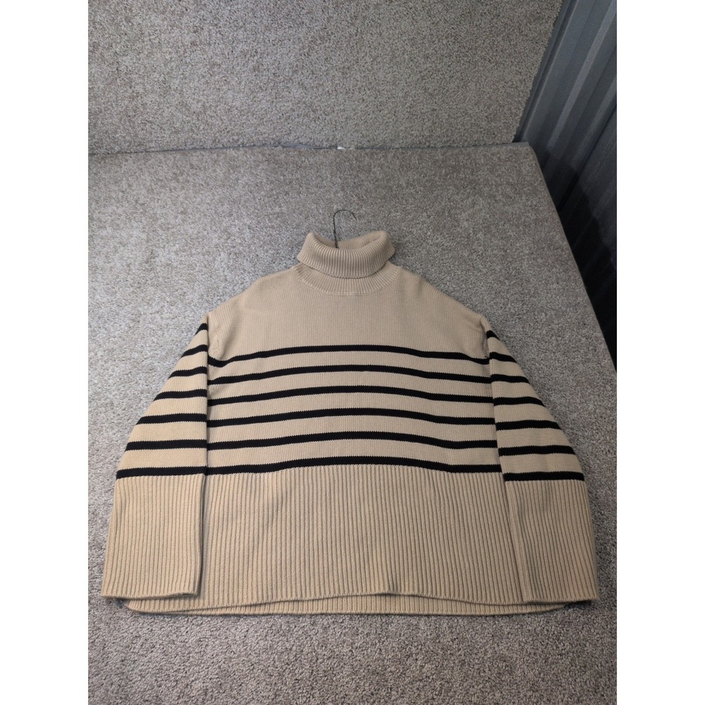 GAP Womens Tan Black Striped Ribbed Turtleneck Cotton Knit Sweater Small